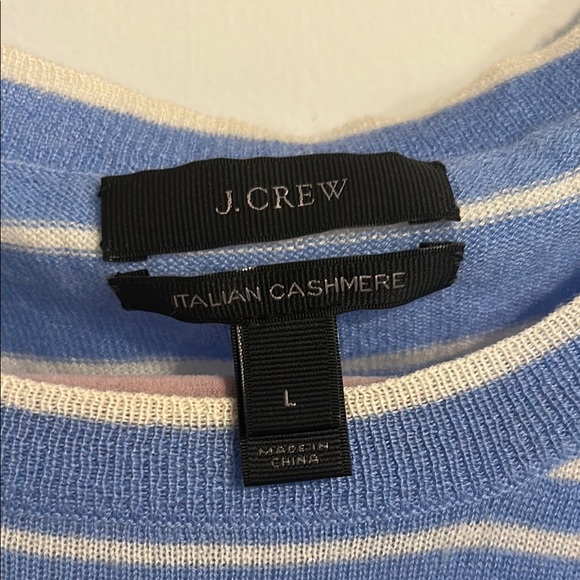 J. Crew Sky Blue and Cream Cashmere Striped Sweater - Picture 2 of 5